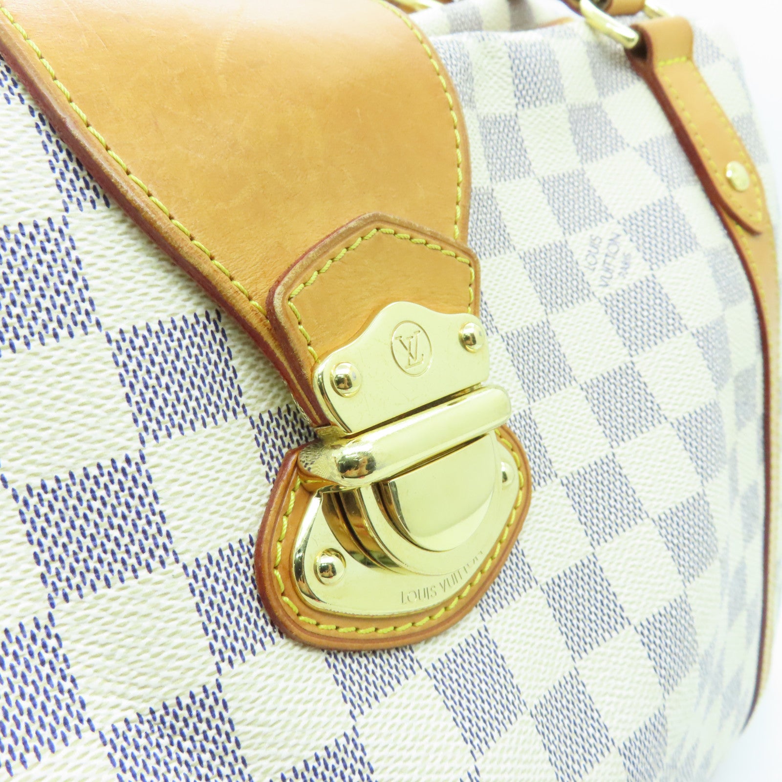 LOUIS VUITTON Damier Azur Stresa GM Gold Buckle Shoulder Bag White