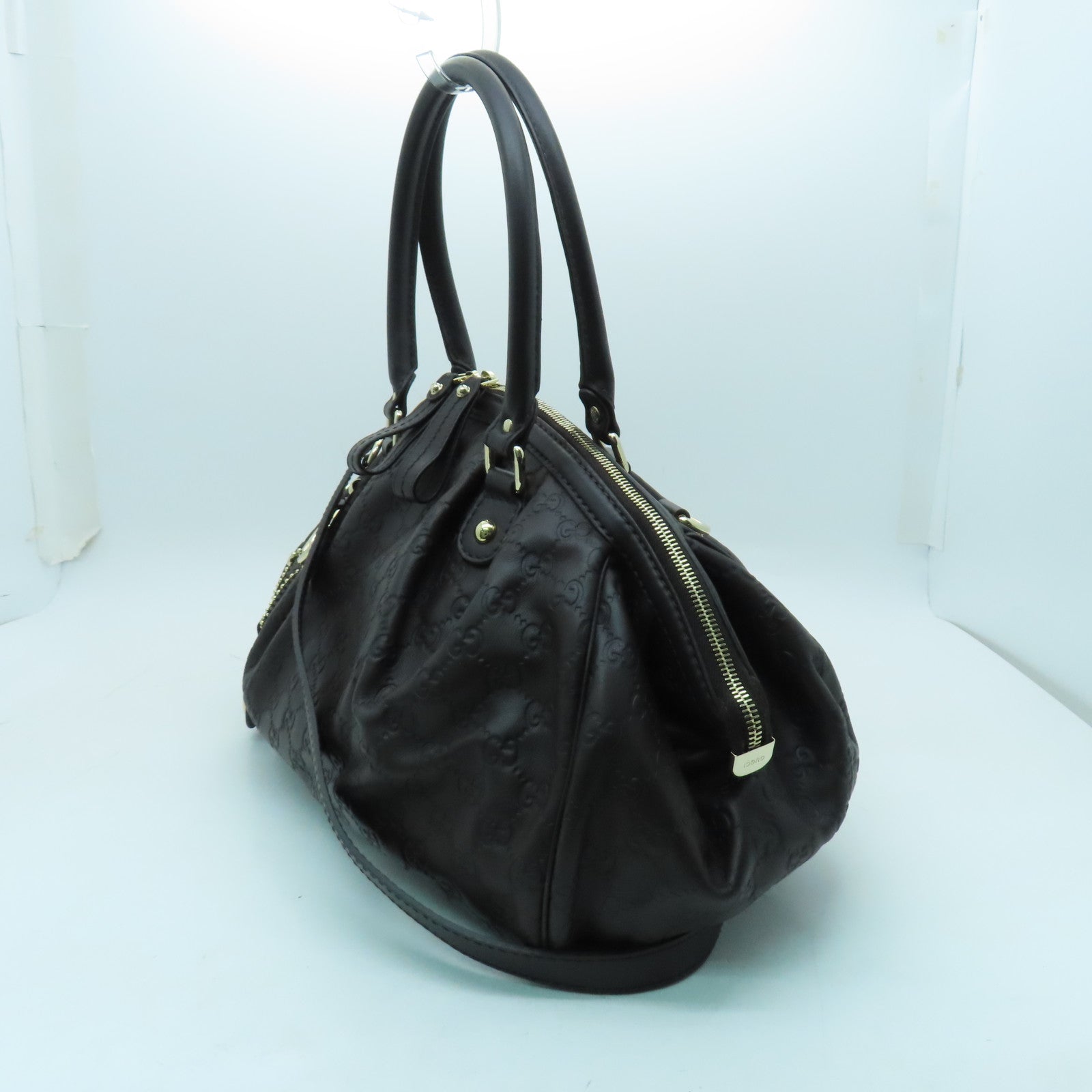 GUCCI cowhide leather 2way Shoulder gold buckle handle shoulder bag brown