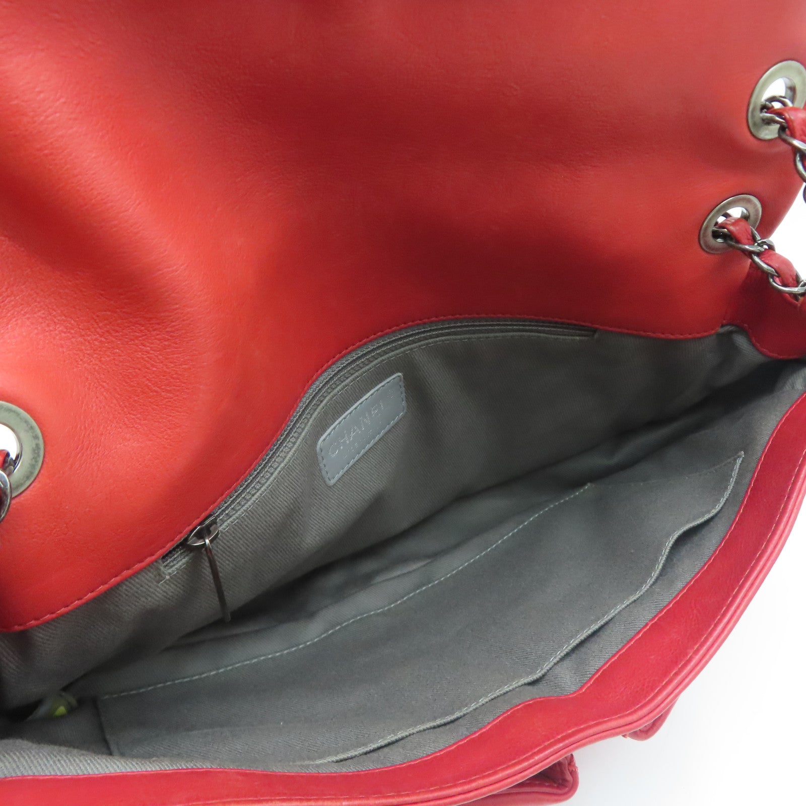 CHANEL 【激减优惠】菱格Caviar皮革Chain Shoulder Bag银扣肩背袋红色