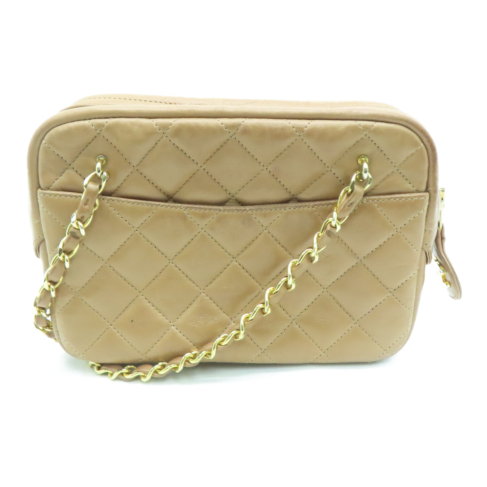 CHANEL Rhombus Sheepskin Leather Vintage Chain Tote Gold Buckle Chain Belt Shoulder Bag Brown
