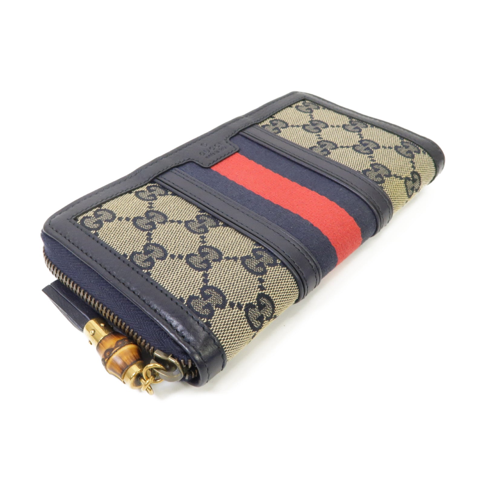 GUCCI 帆布Long Wallet金扣長錢包藍色米色