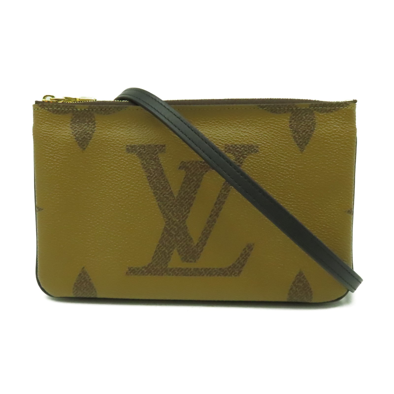 LOUIS VUITTON Monogram Double Zip Pochette肩背袋金扣啡色