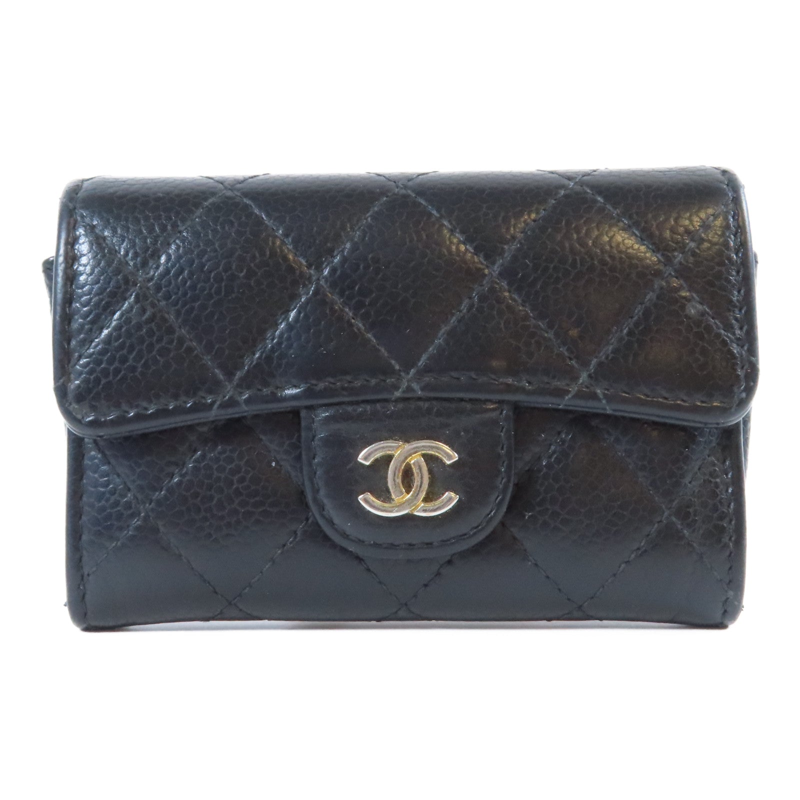 CHANEL 菱格Caviar皮革Card Case金扣卡片套黑色