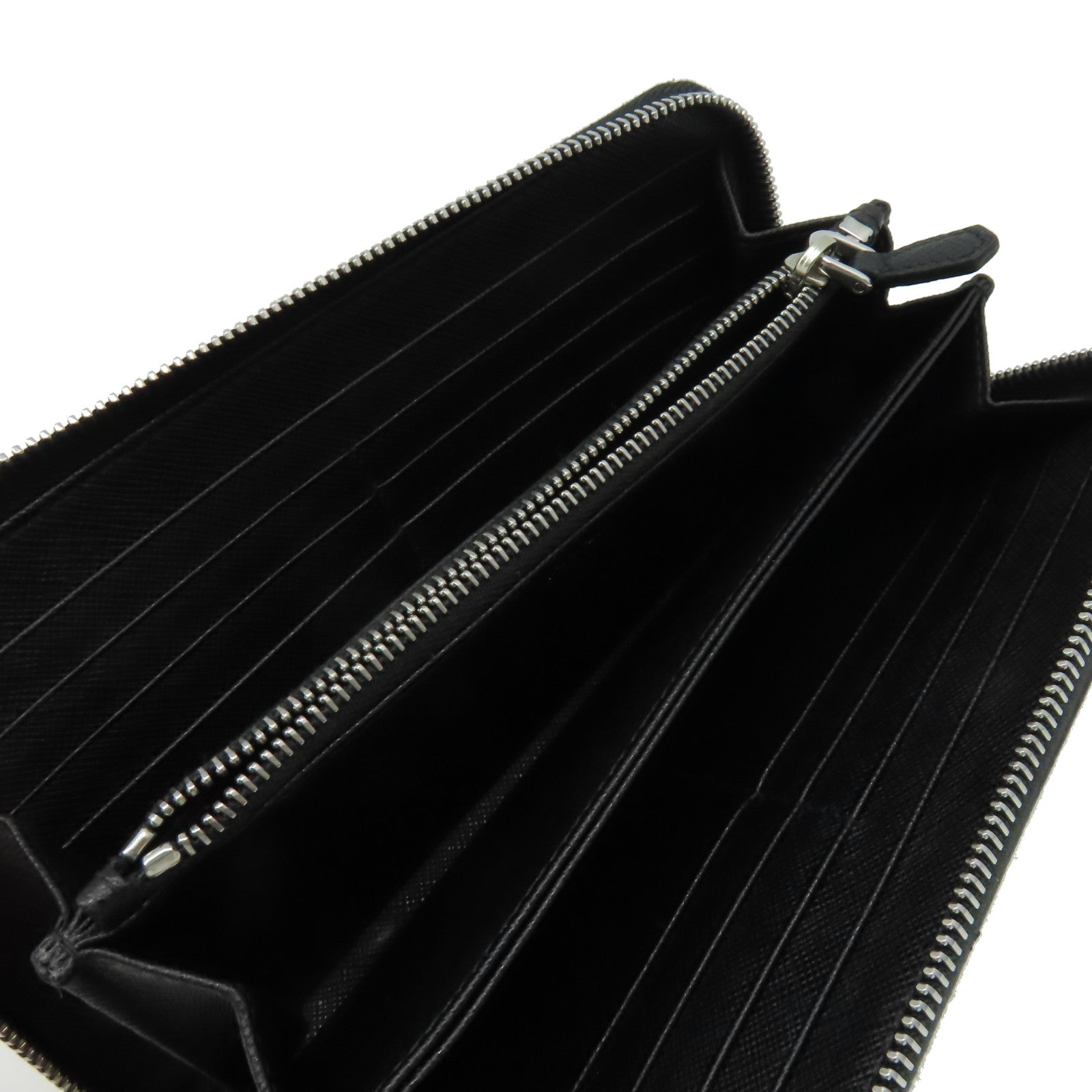 PRADA Saffiano皮革Robot Zipper Long Wallet銀扣長錢包黑色