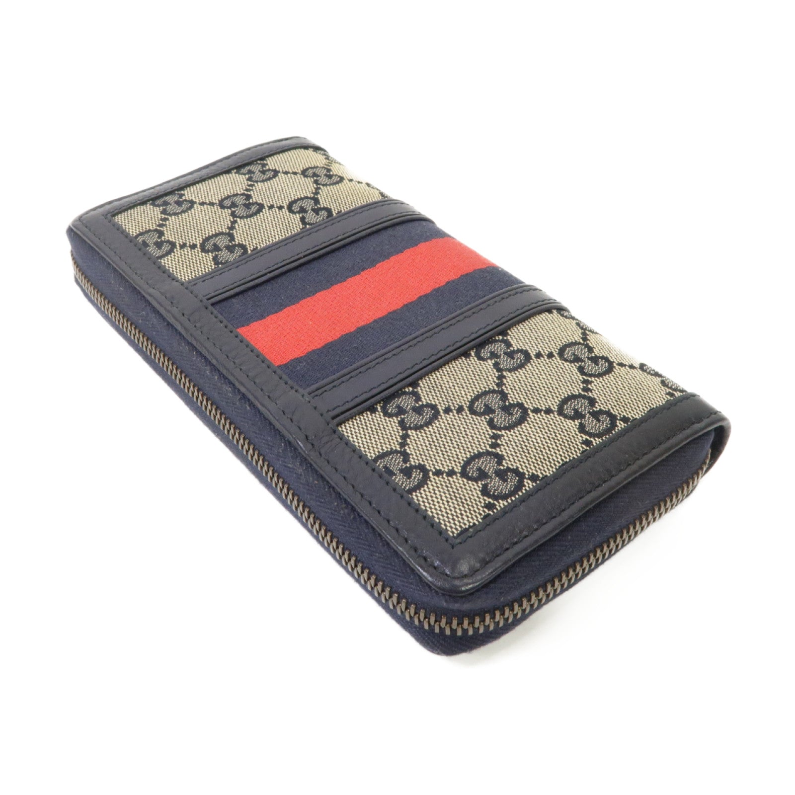GUCCI 帆布Long Wallet金扣長錢包藍色米色