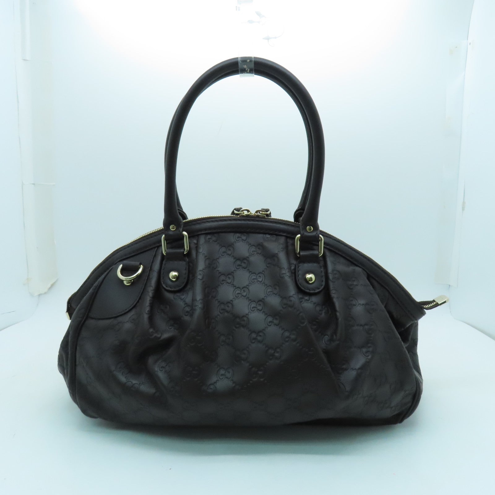 GUCCI cowhide leather 2way Shoulder gold buckle handle shoulder bag brown