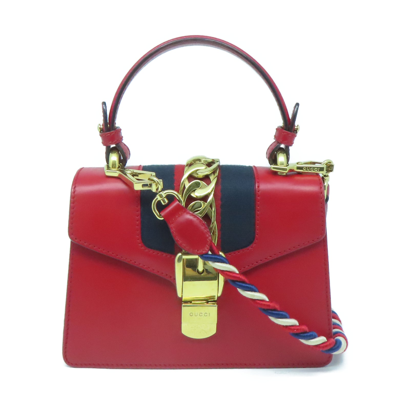 GUCCI 皮革Sylvie Mini Bag金扣手挽肩背兩用袋紅色