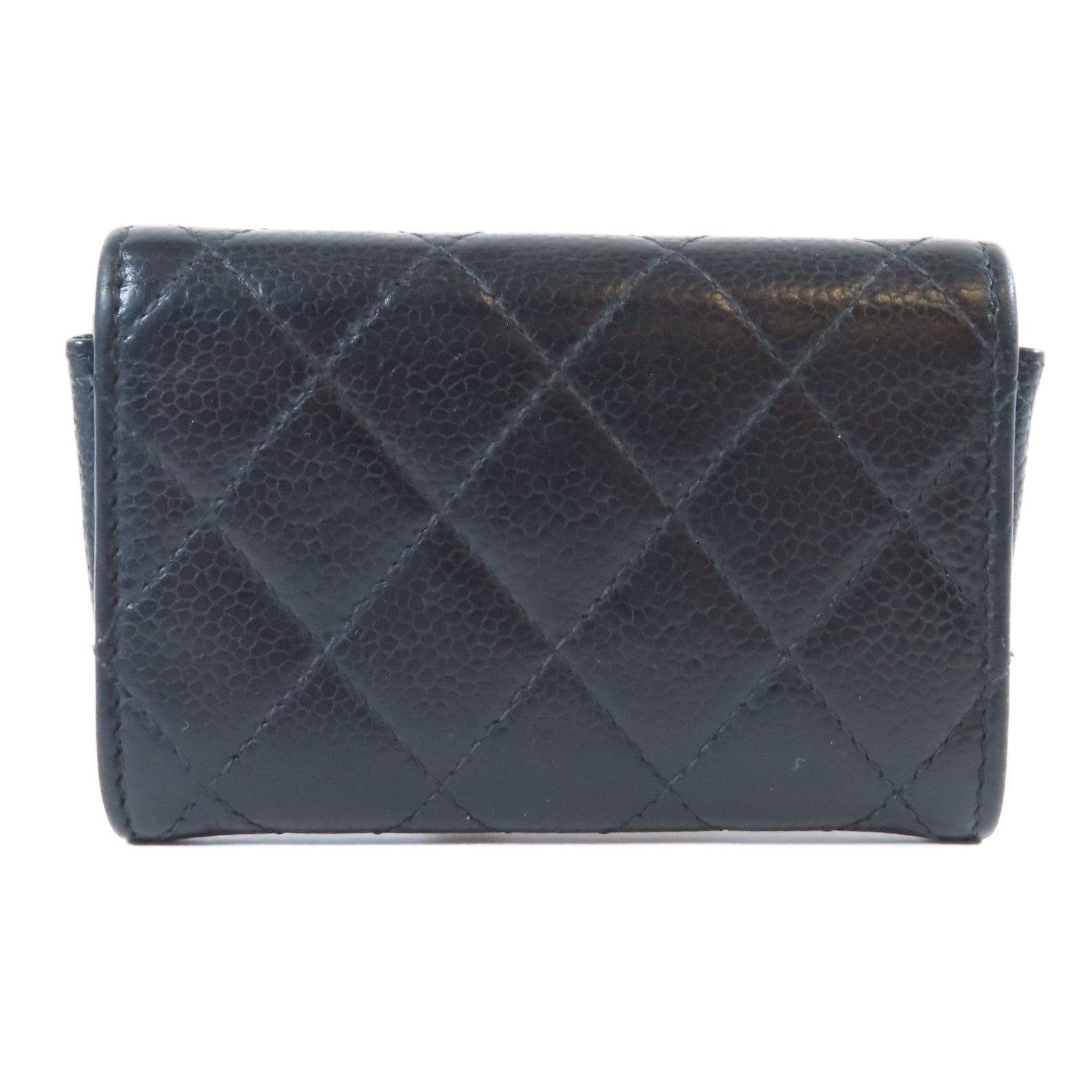 CHANEL 菱格Caviar皮革Card Case金扣卡片套黑色