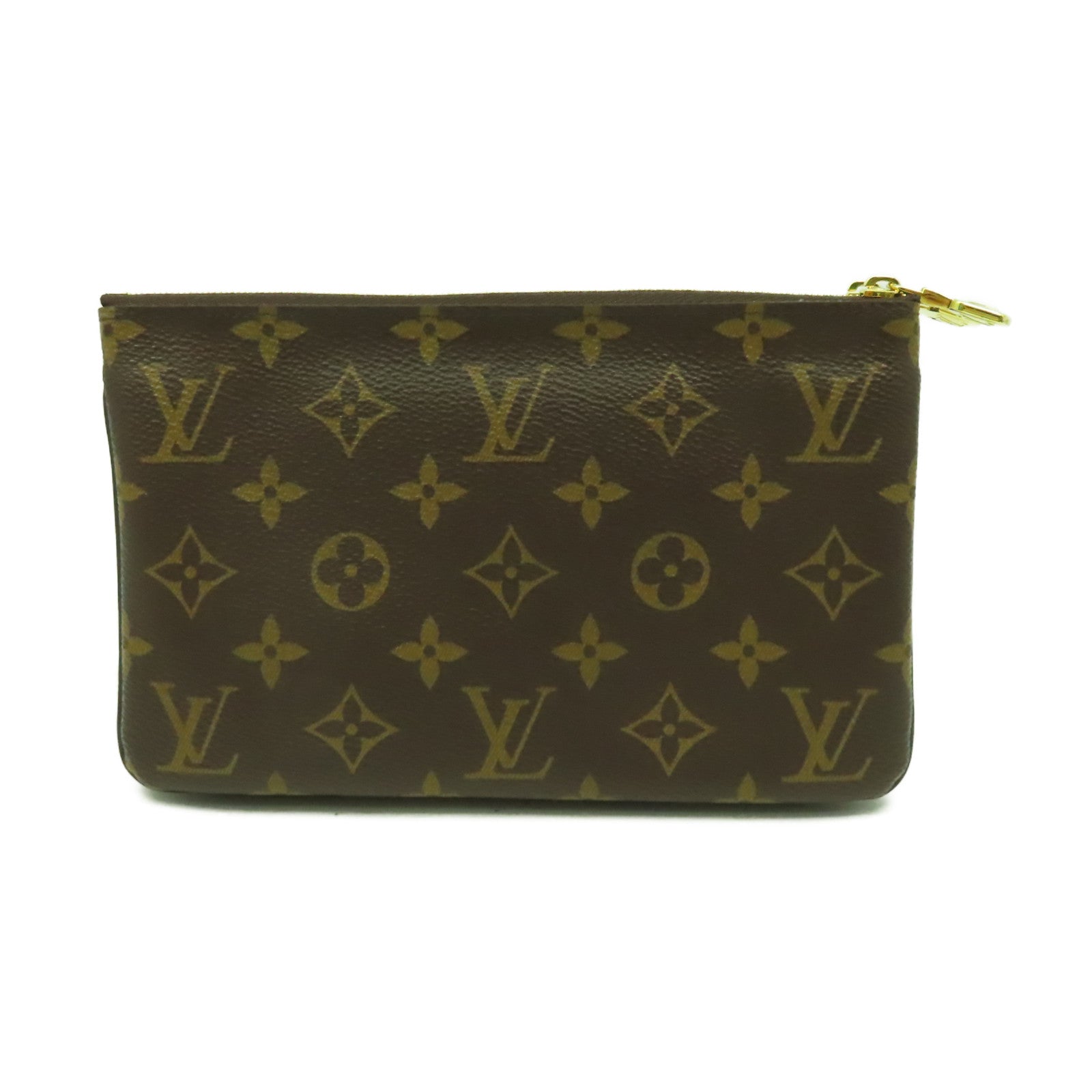 LOUIS VUITTON Monogram Double Zip Pochette肩背袋金扣啡色