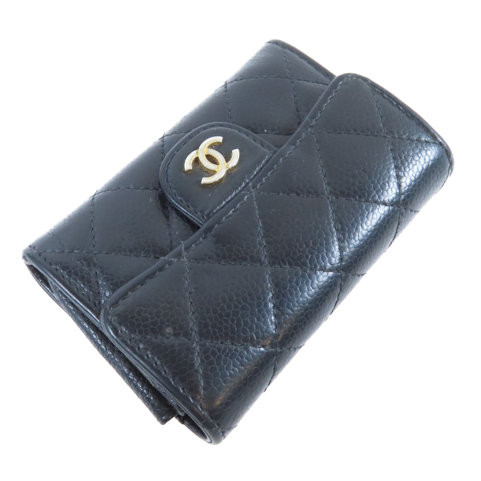 CHANEL 菱格Caviar皮革Card Case金扣卡片套黑色