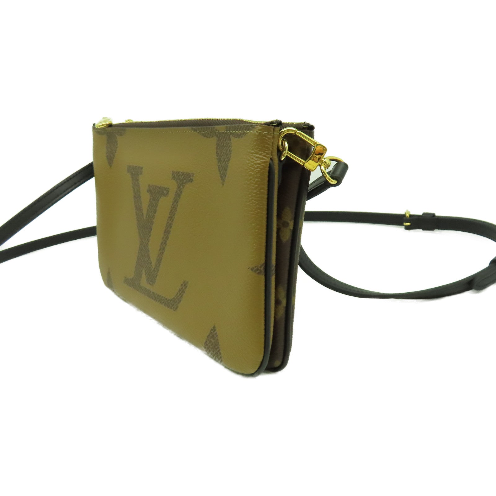LOUIS VUITTON Monogram Double Zip Pochette肩背袋金扣啡色
