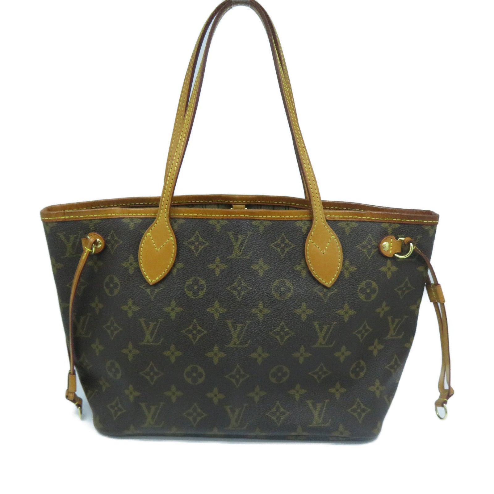 LOUIS VUITTON Monogram Neverfull PM金扣手挽袋啡色