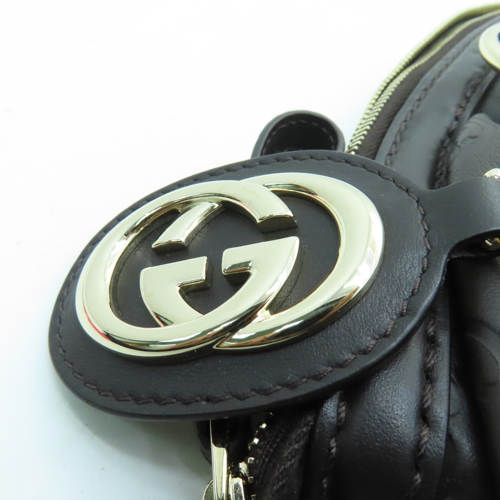 GUCCI cowhide leather 2way Shoulder gold buckle handle shoulder bag brown