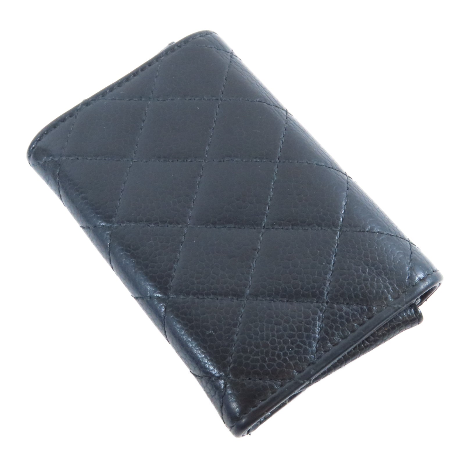 CHANEL 菱格Caviar皮革Card Case金扣卡片套黑色