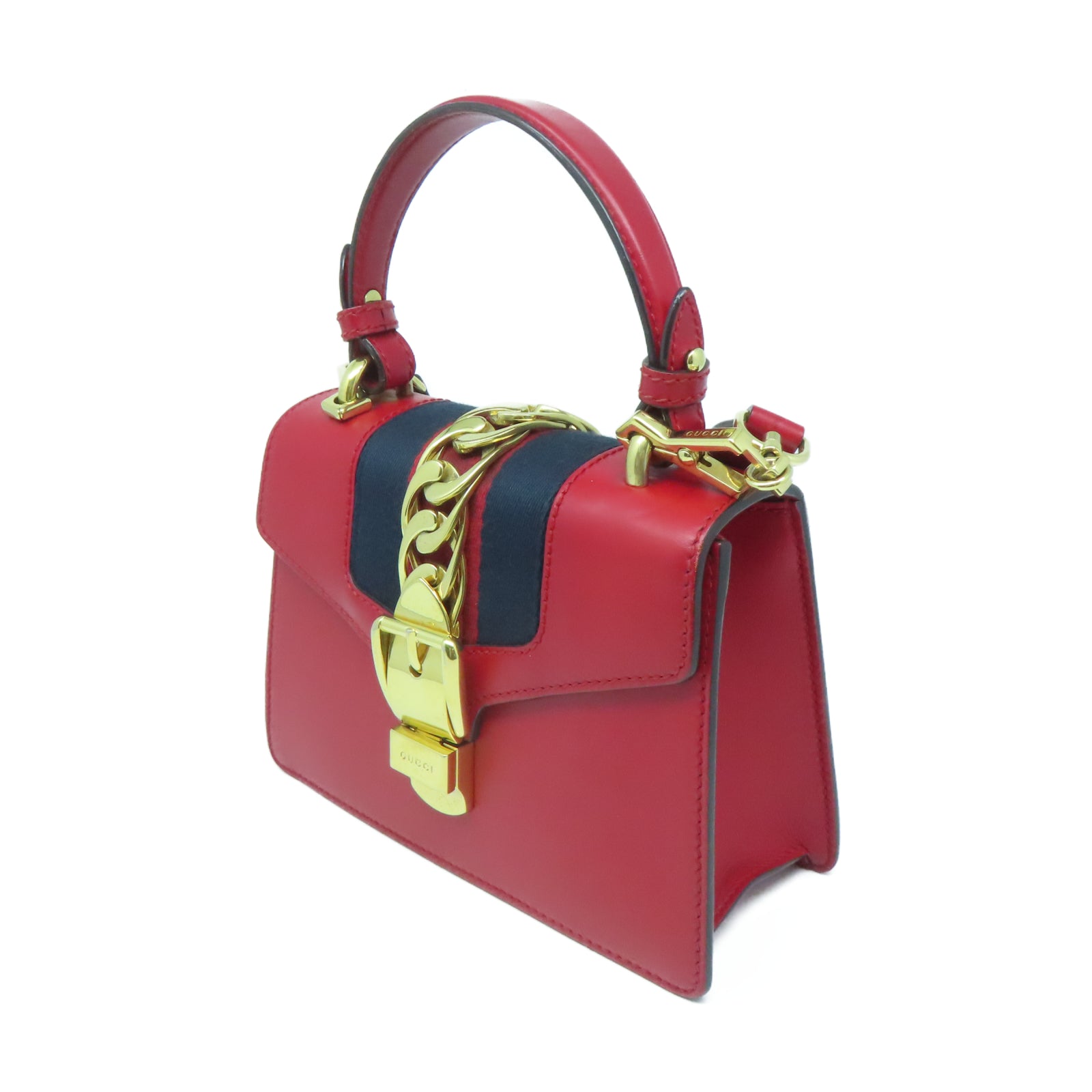 GUCCI 皮革Sylvie Mini Bag金扣手挽肩背兩用袋紅色