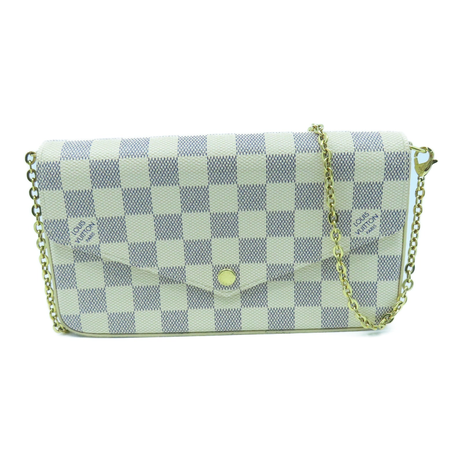LOUIS VUITTON Damier Azur Felicie Pochette Shoulder金扣鏈帶肩背袋白色