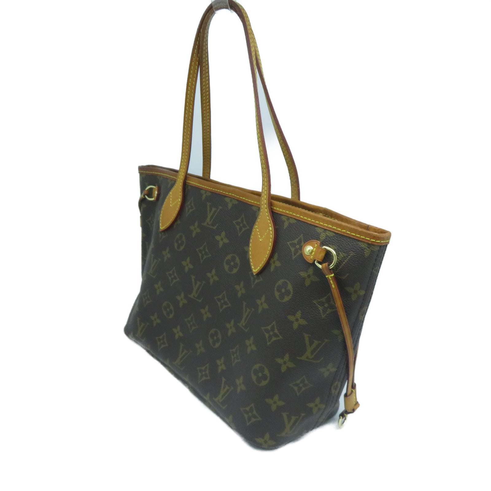 LOUIS VUITTON Monogram Neverfull PM金扣手挽袋啡色