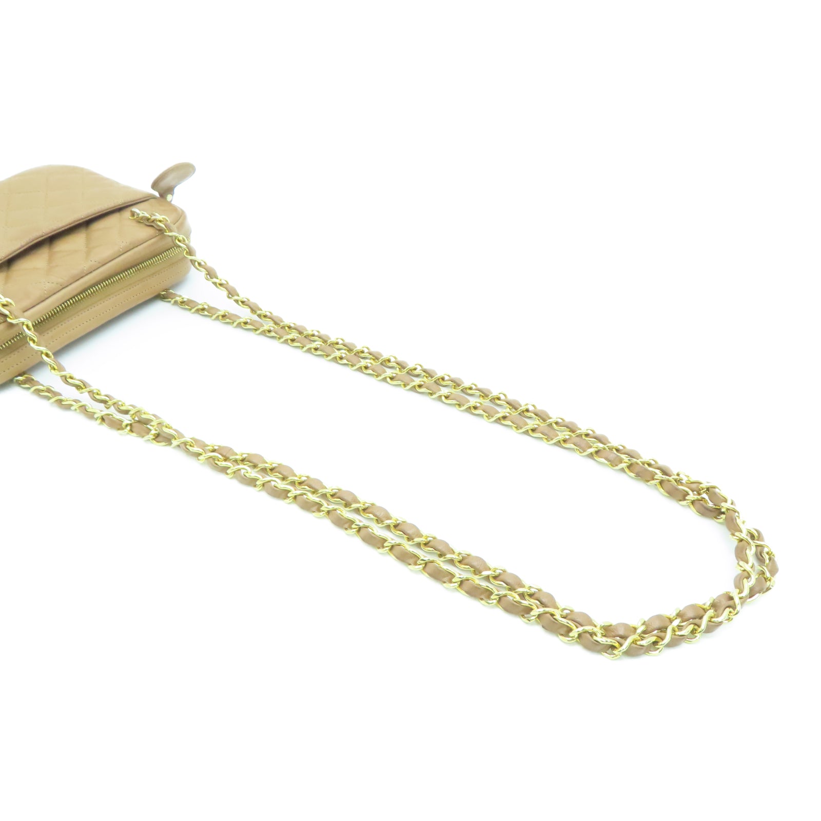 CHANEL Rhombus Sheepskin Leather Vintage Chain Tote Gold Buckle Chain Belt Shoulder Bag Brown