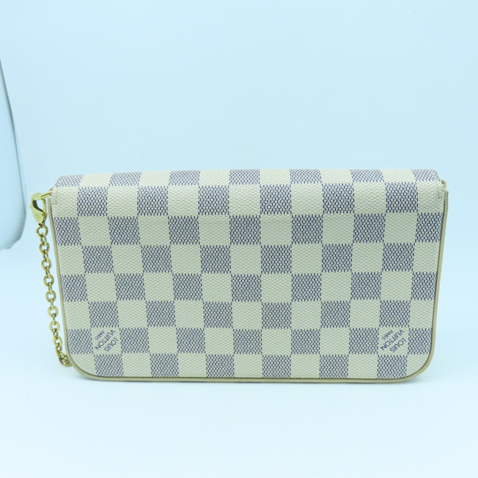 LOUIS VUITTON Damier Azur Felicie Pochette Shoulder金扣鏈帶肩背袋白色