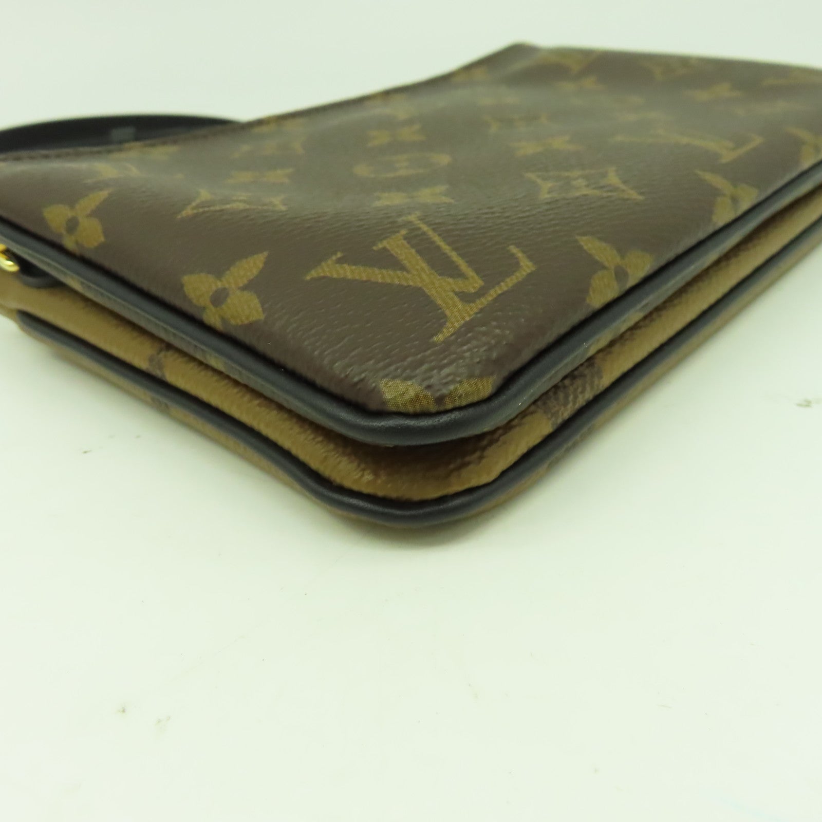 LOUIS VUITTON Monogram Double Zip Pochette肩背袋金扣啡色