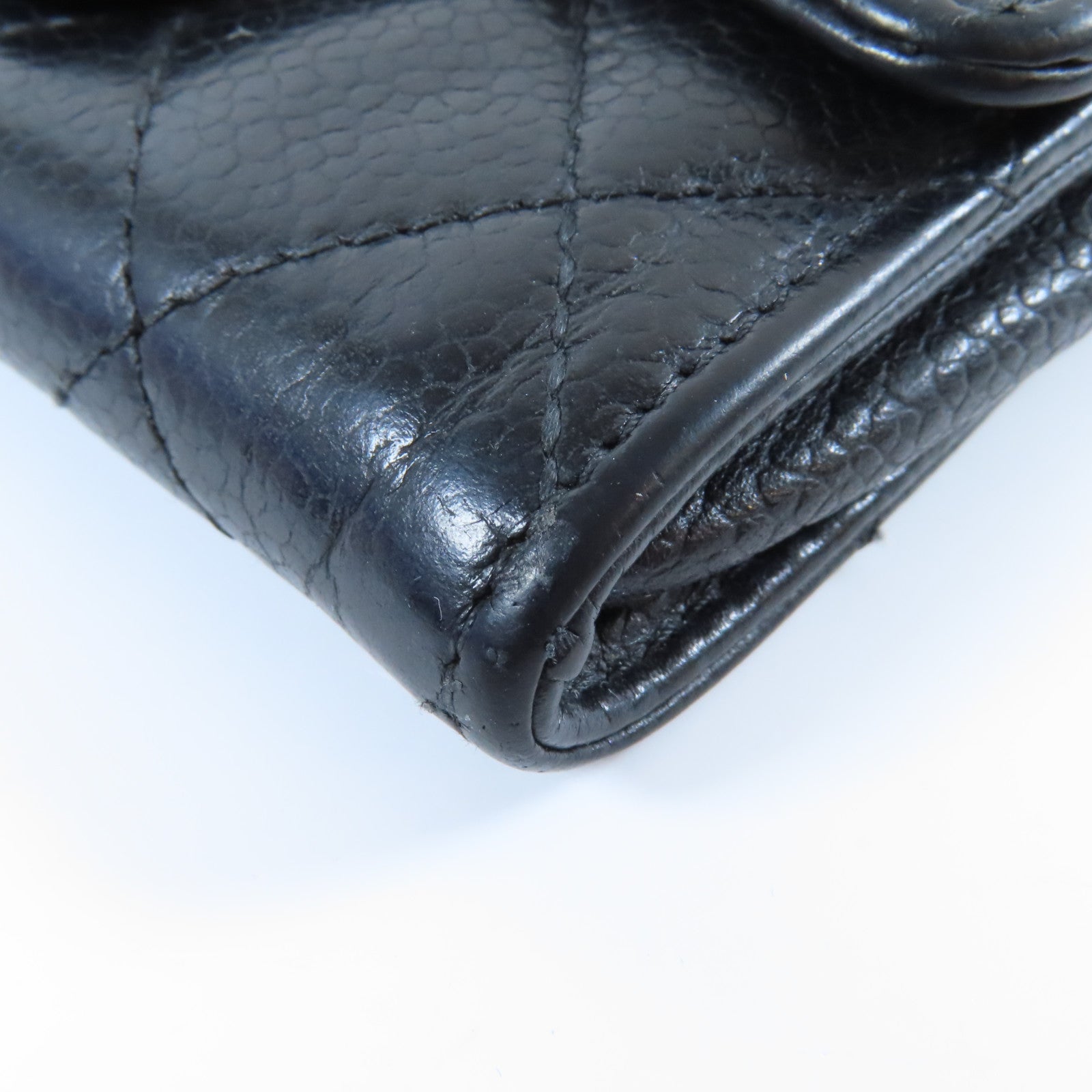 CHANEL 菱格Caviar皮革Card Case金扣卡片套黑色