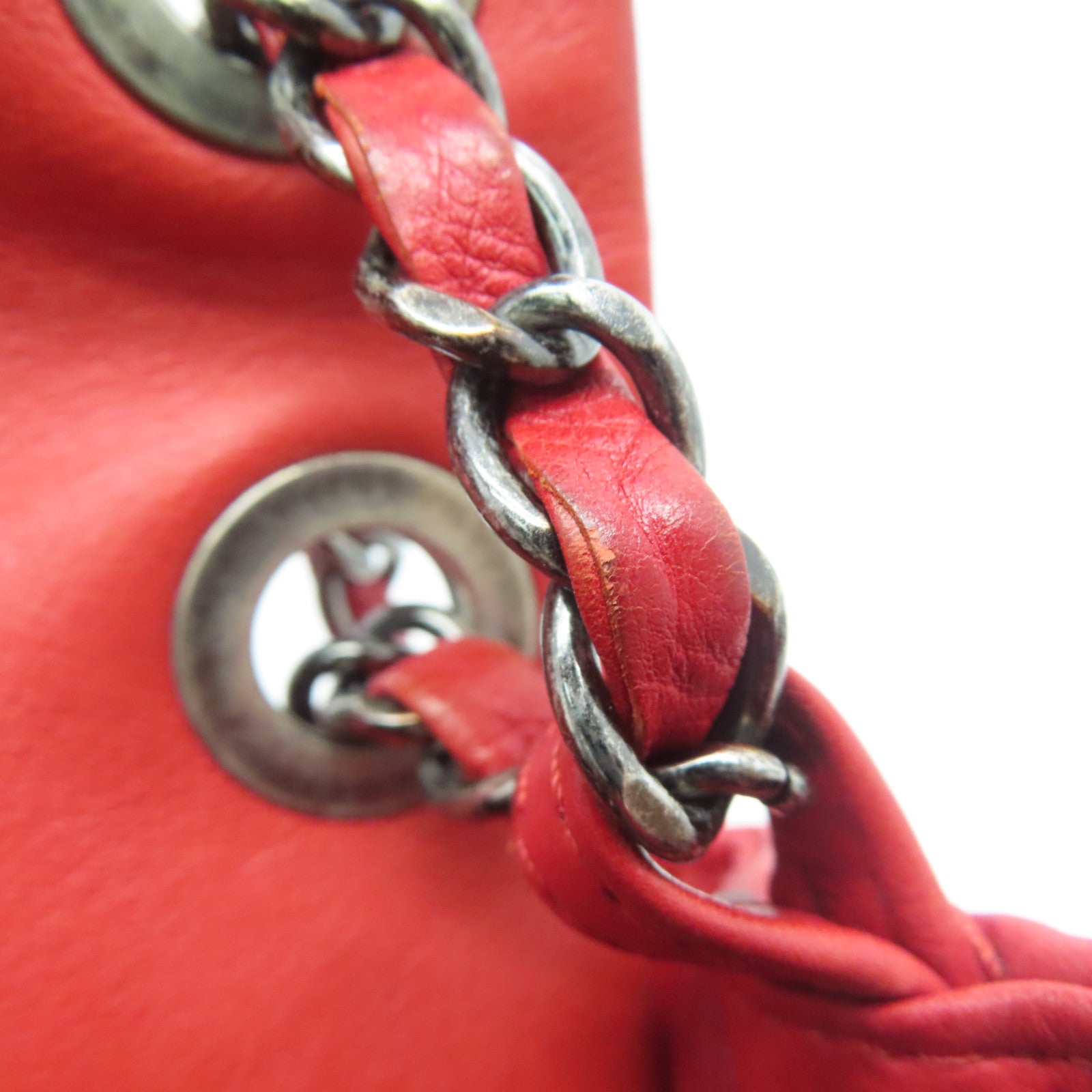 CHANEL 【激减优惠】菱格Caviar皮革Chain Shoulder Bag银扣肩背袋红色