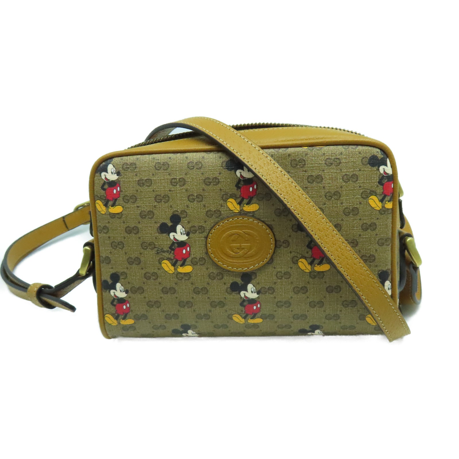 GUCCI 塗層帆布Disney Shoulder Bag金扣肩背袋啡色
