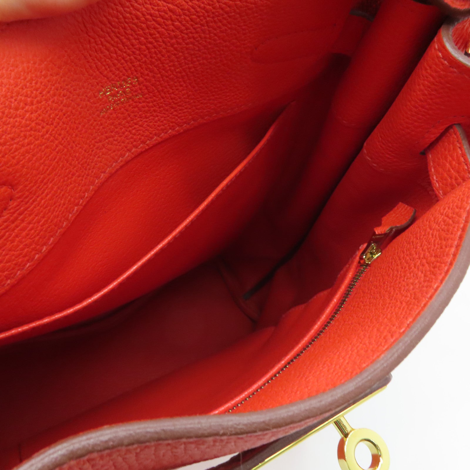 HERMES Togo皮革So Kelly 22 Shoulder Bag金扣肩背袋橙色9T