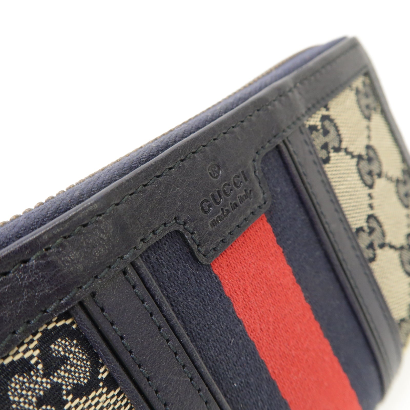 GUCCI 帆布Long Wallet金扣長錢包藍色米色