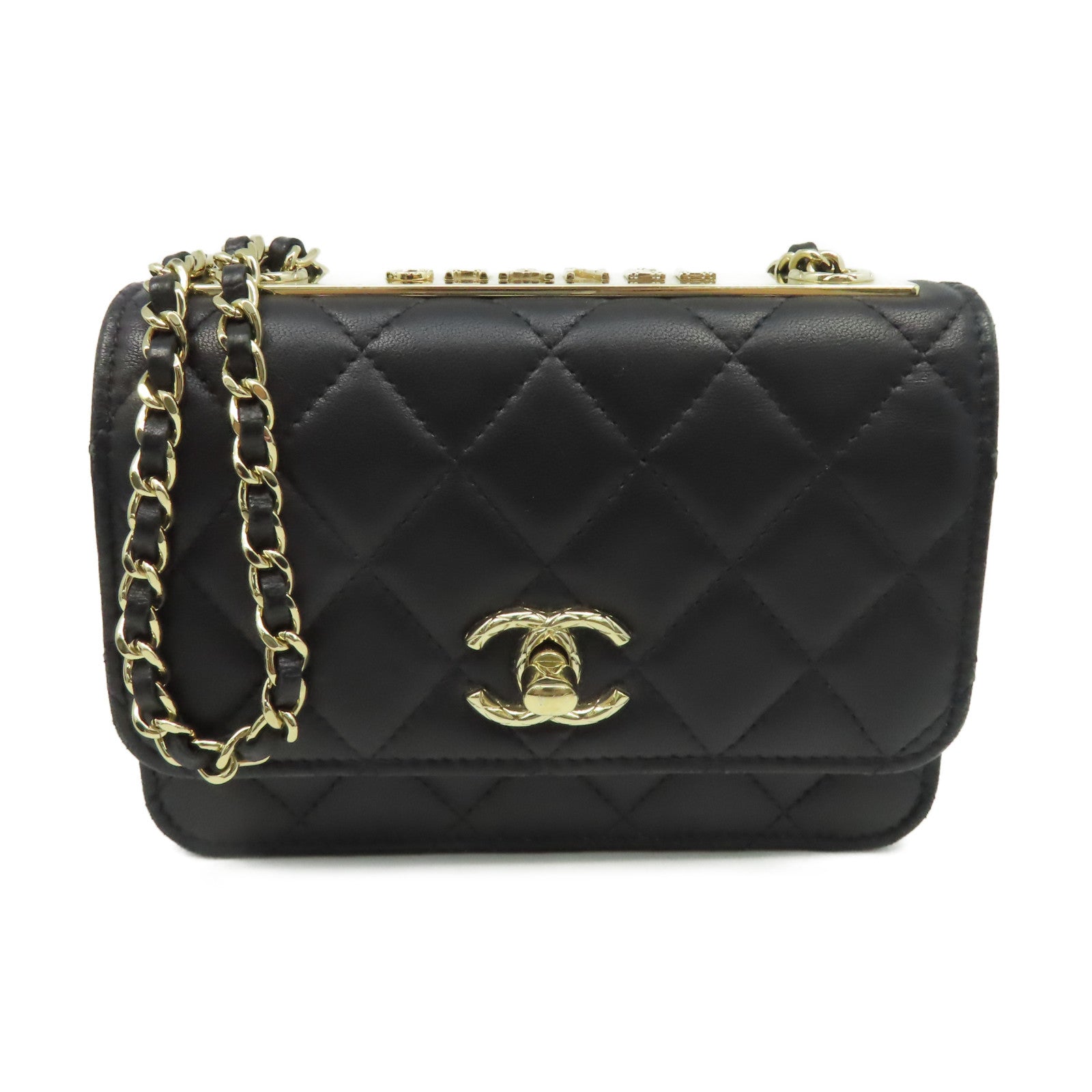 CHANEL 菱格羊皮皮革Trendy WOC Wallet On Chain金扣鏈帶肩背袋黑色
