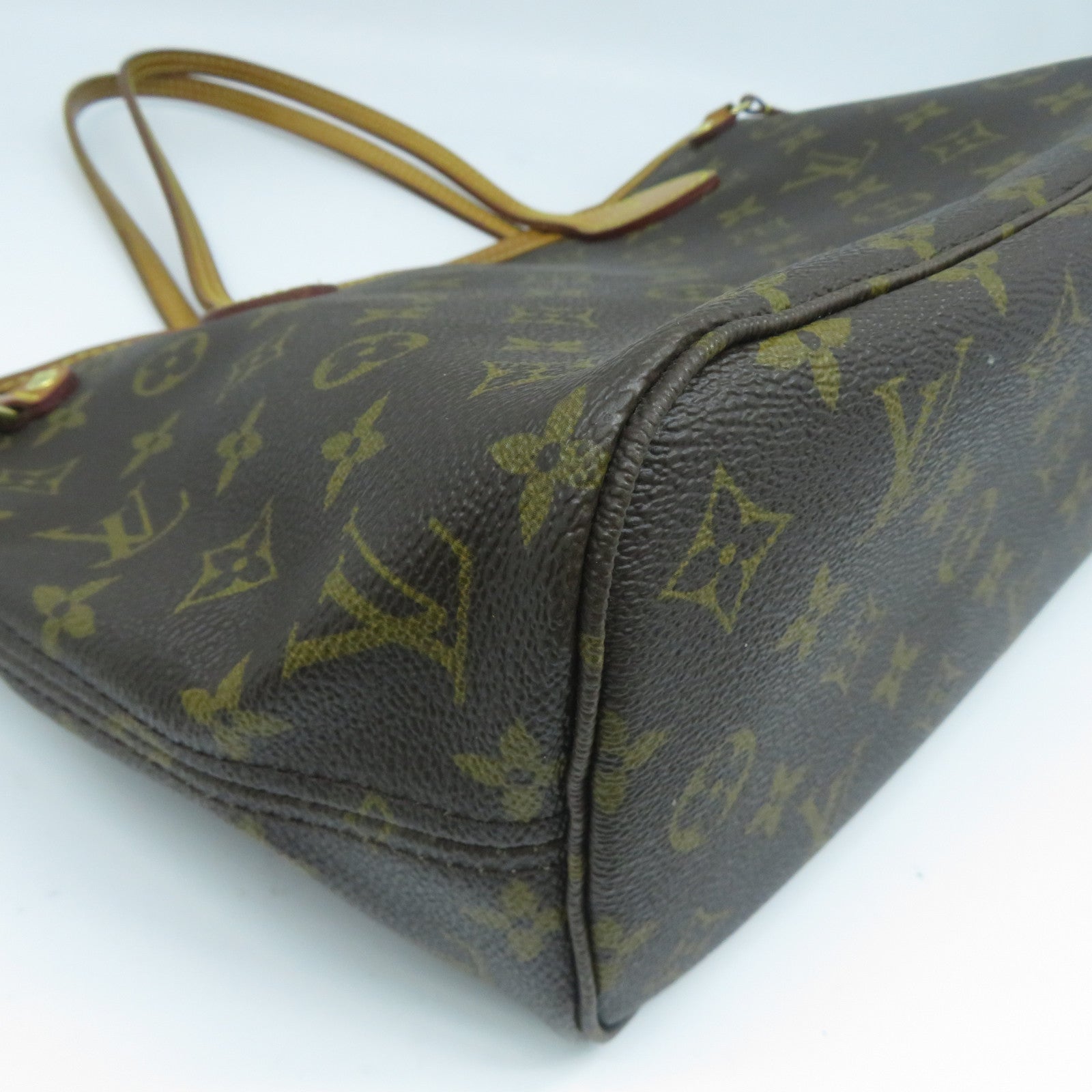LOUIS VUITTON Monogram Neverfull PM金扣手挽袋啡色