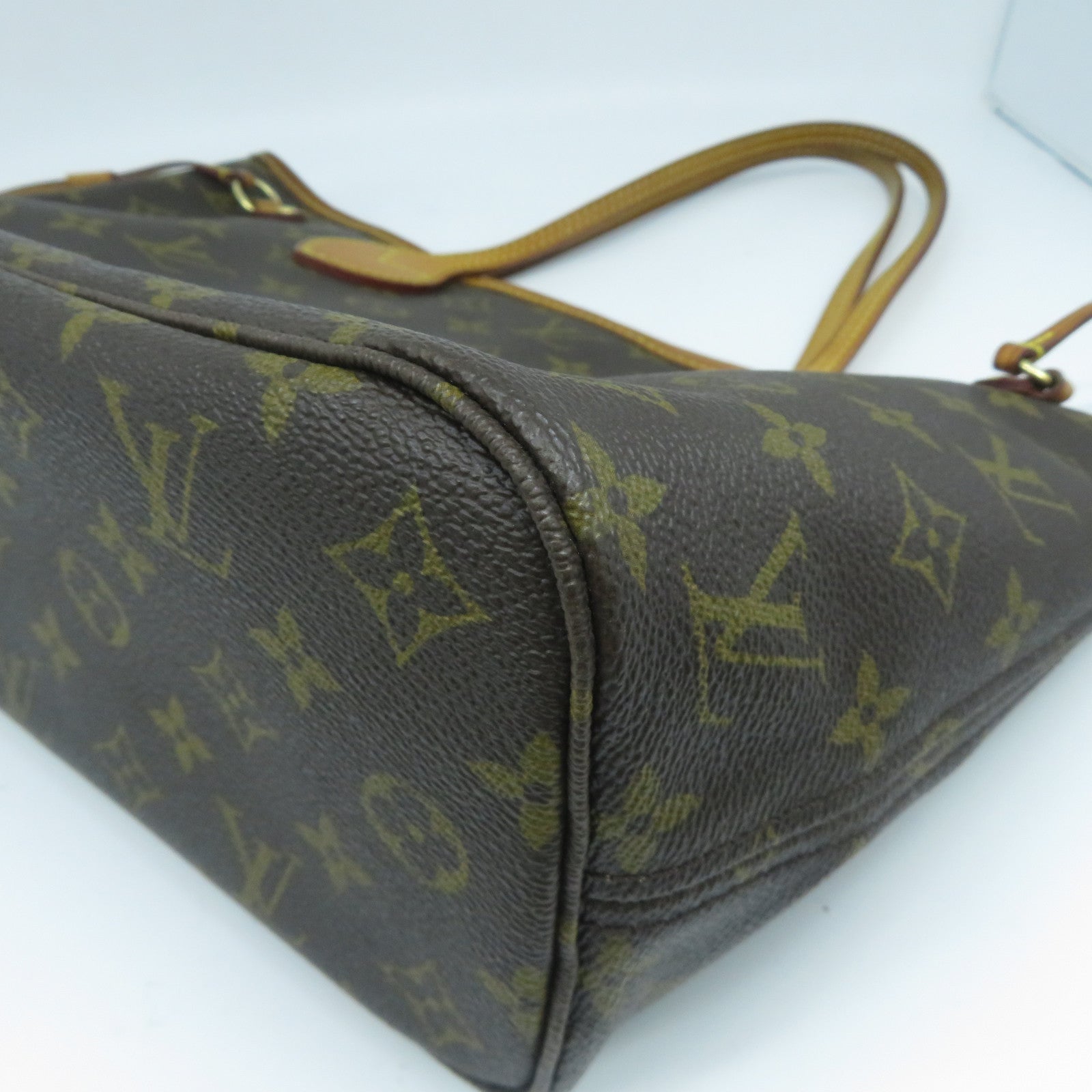 LOUIS VUITTON Monogram Neverfull PM金扣手挽袋啡色