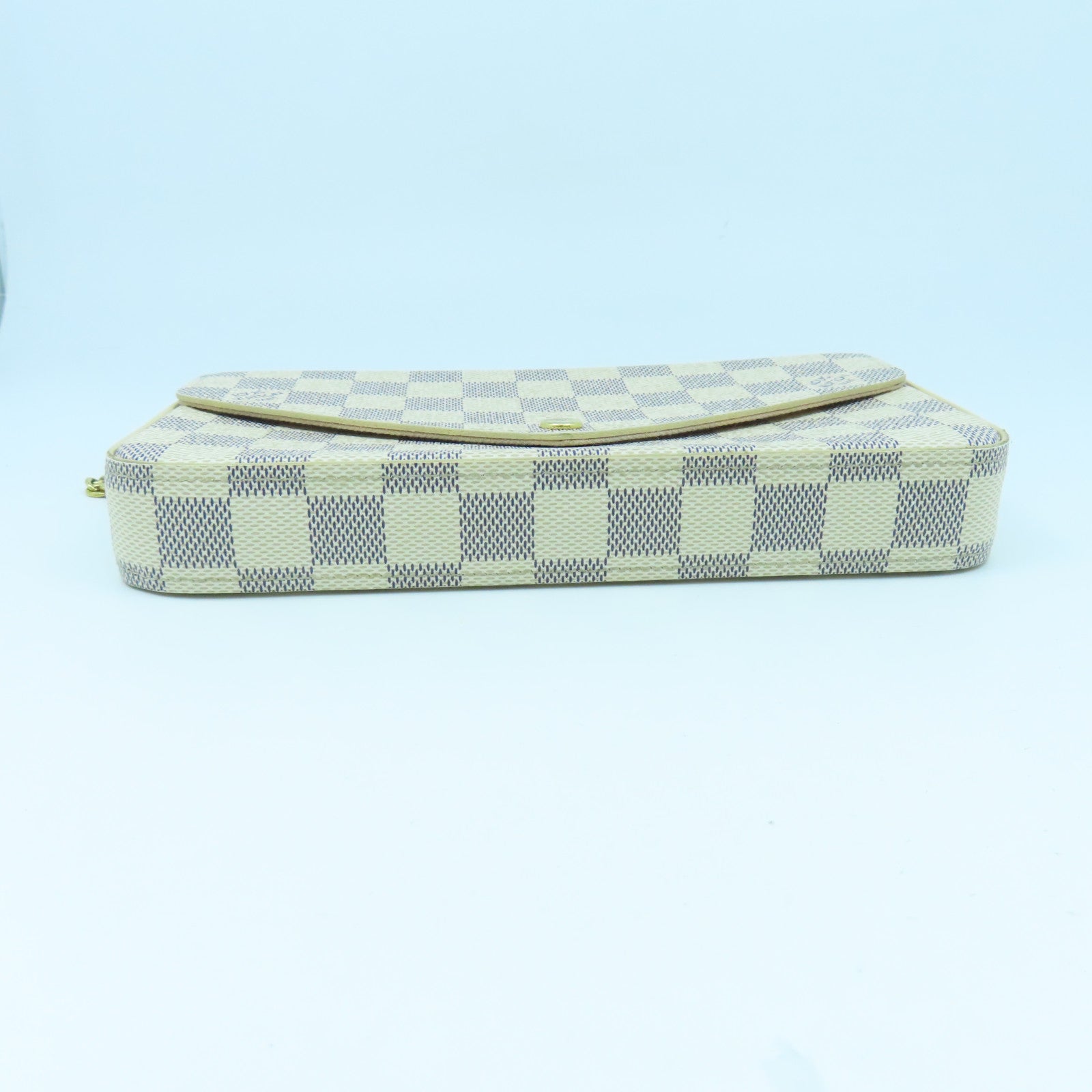 LOUIS VUITTON Damier Azur Felicie Pochette Shoulder金扣鏈帶肩背袋白色