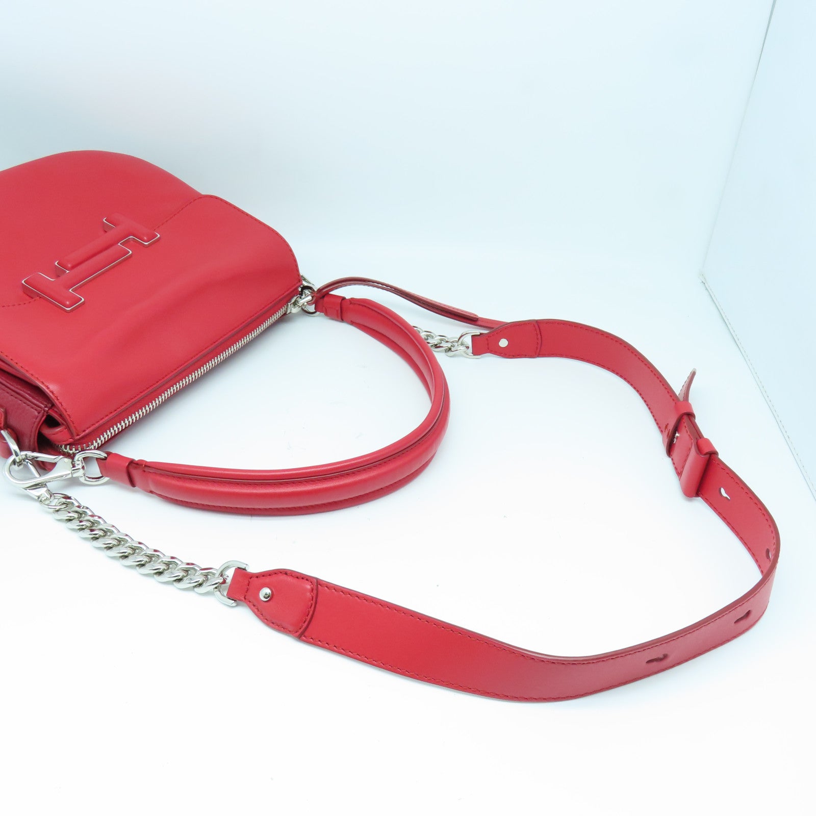TOD'S 牛皮皮革Shoulder Bag银扣肩背袋红色