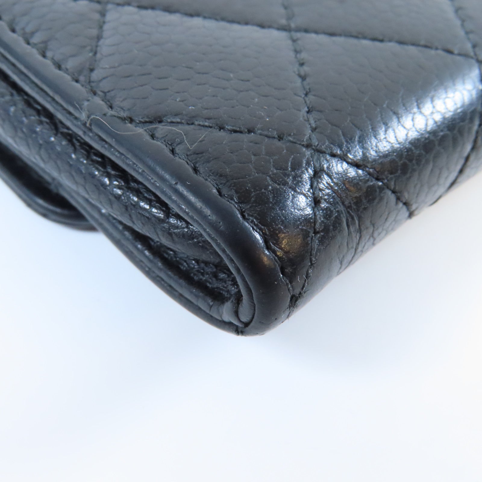 CHANEL 菱格Caviar皮革Card Case金扣卡片套黑色