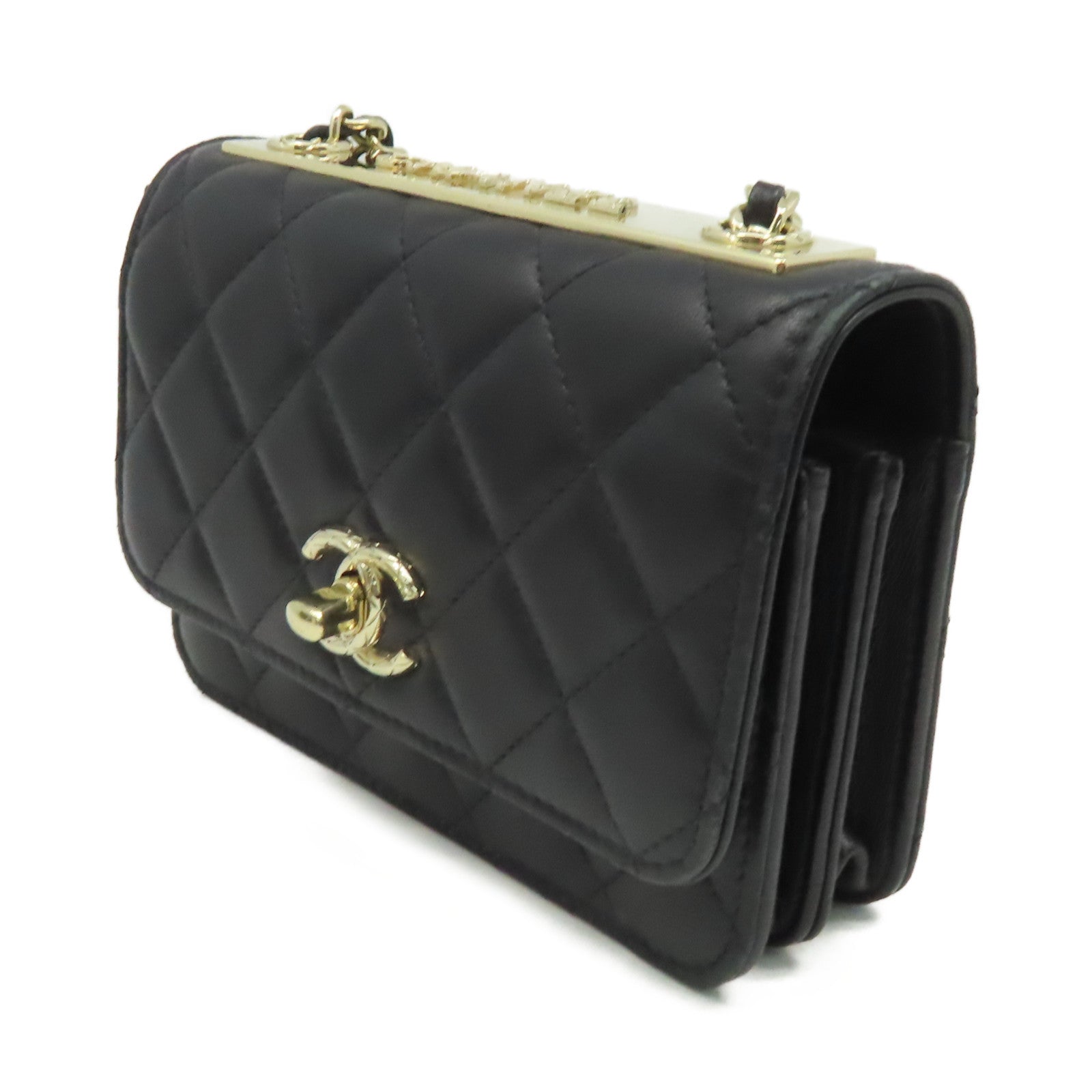 CHANEL 菱格羊皮皮革Trendy WOC Wallet On Chain金扣鏈帶肩背袋黑色