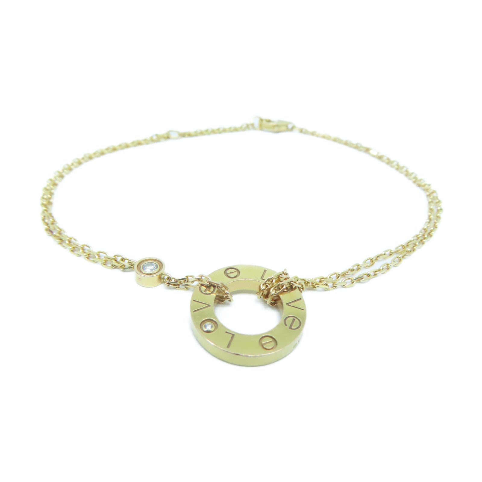 CARTIER 18K黃金Love Bracelet 2 diamonds手鏈金色 #16.25cm
