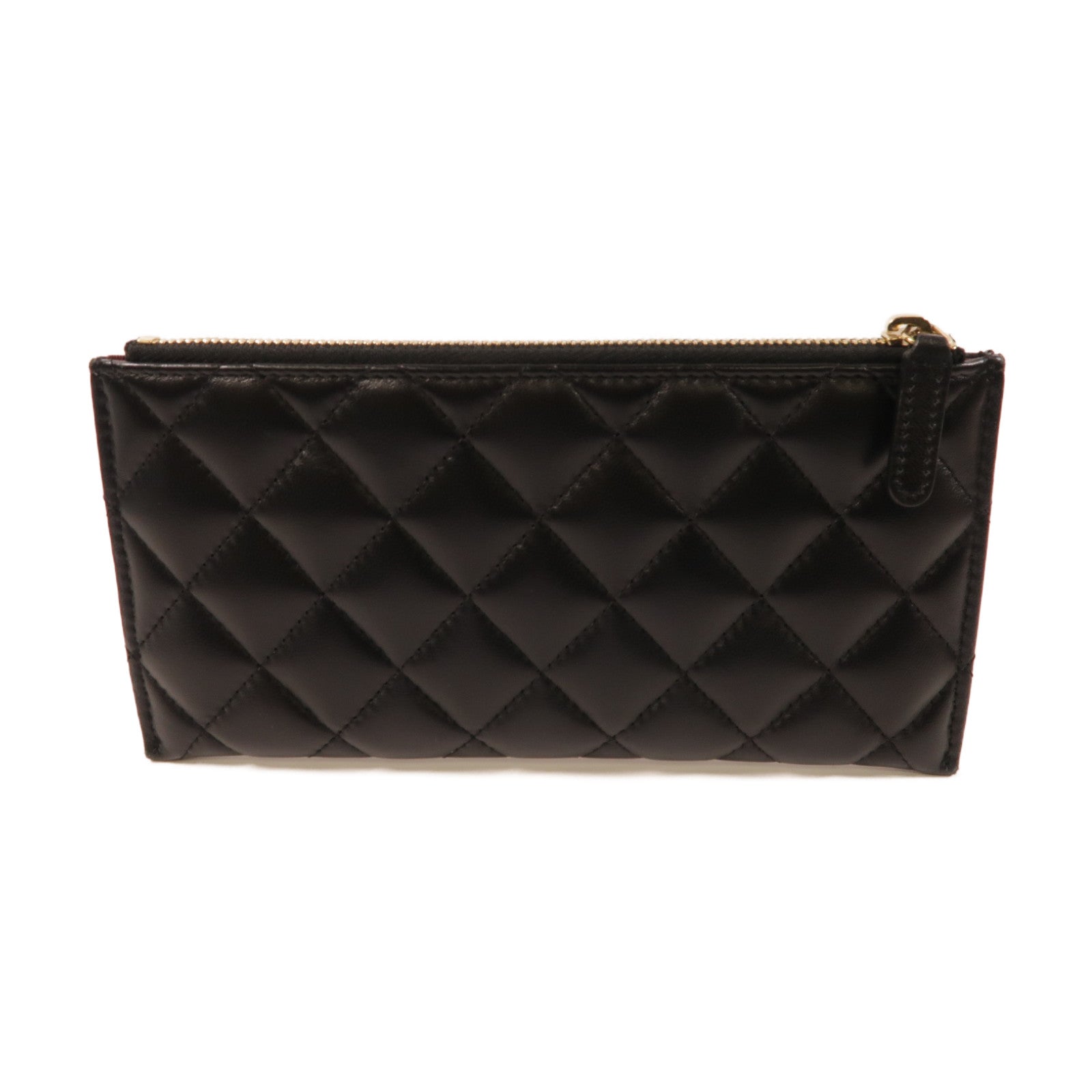 CHANEL 菱格羊皮皮革Long Wallet銀扣長錢包黑色