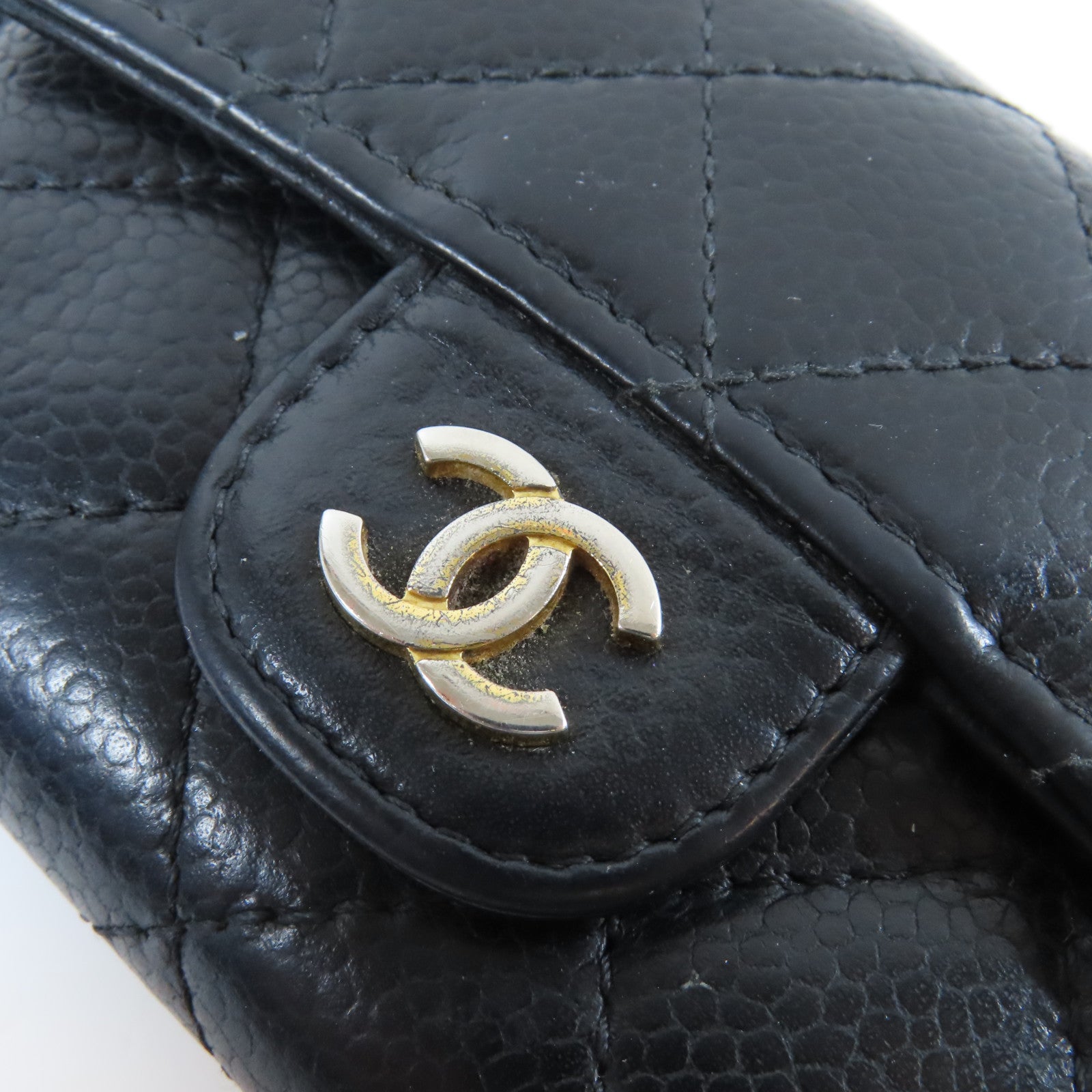 CHANEL 菱格Caviar皮革Card Case金扣卡片套黑色