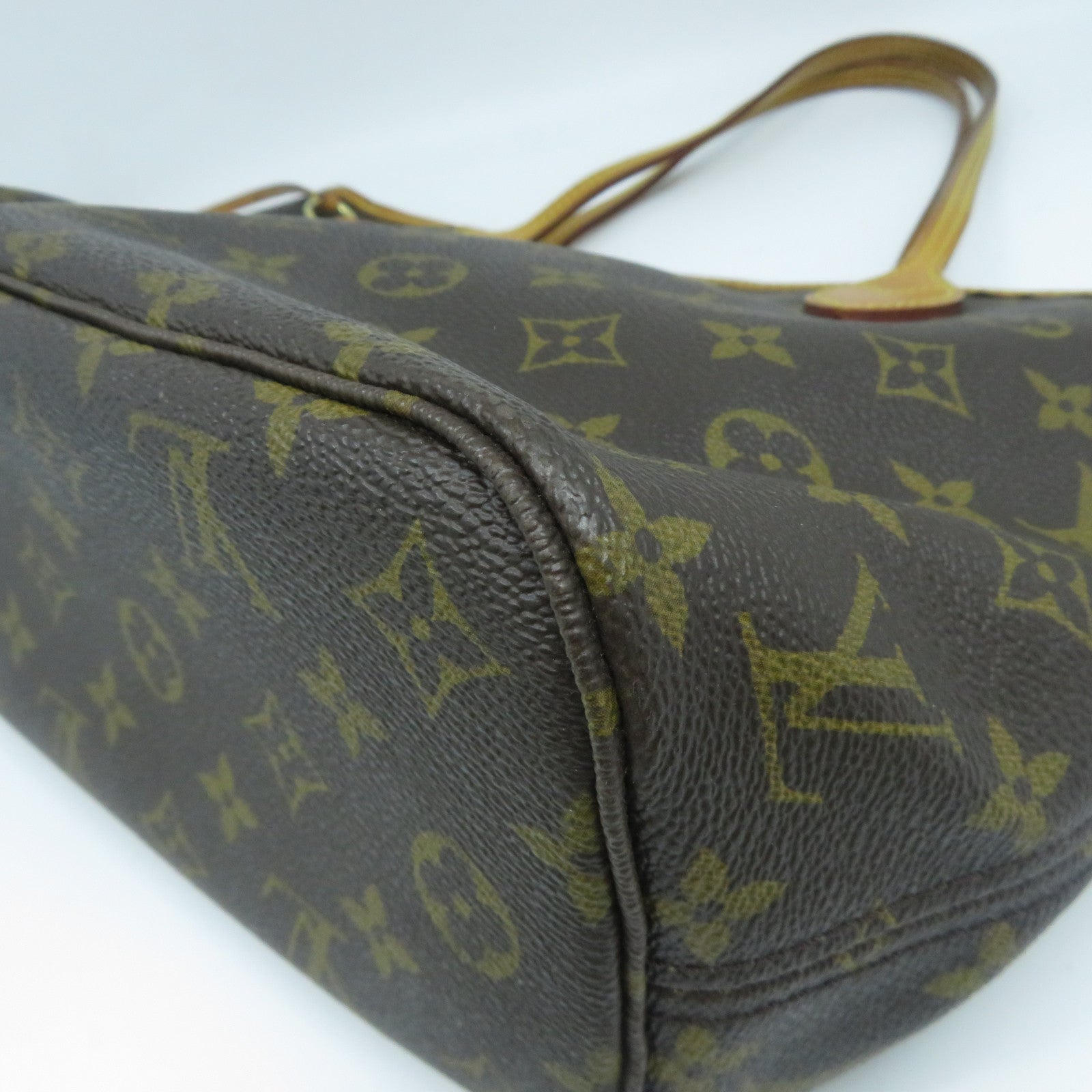 LOUIS VUITTON Monogram Neverfull PM金扣手挽袋啡色