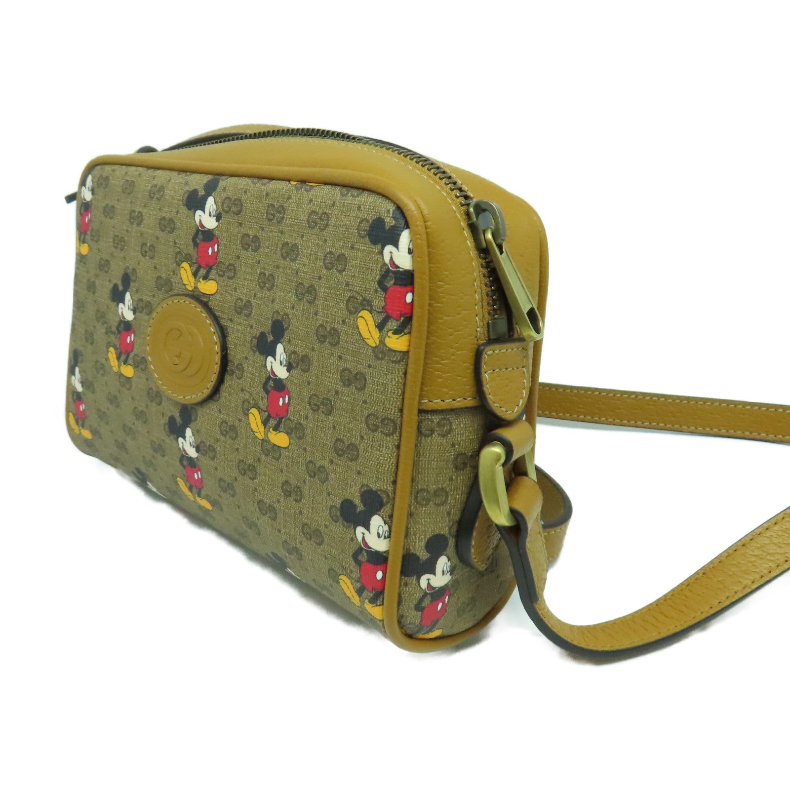 GUCCI 塗層帆布Disney Shoulder Bag金扣肩背袋啡色