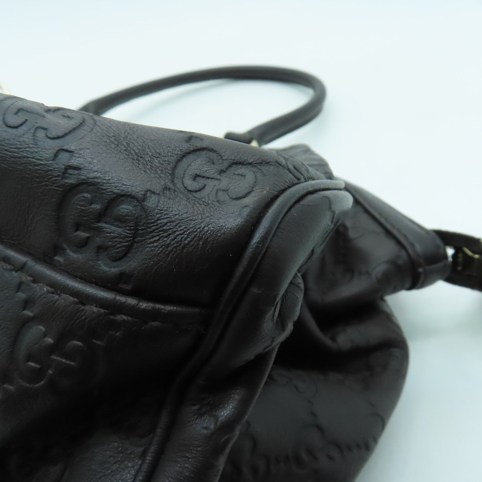GUCCI cowhide leather 2way Shoulder gold buckle handle shoulder bag brown