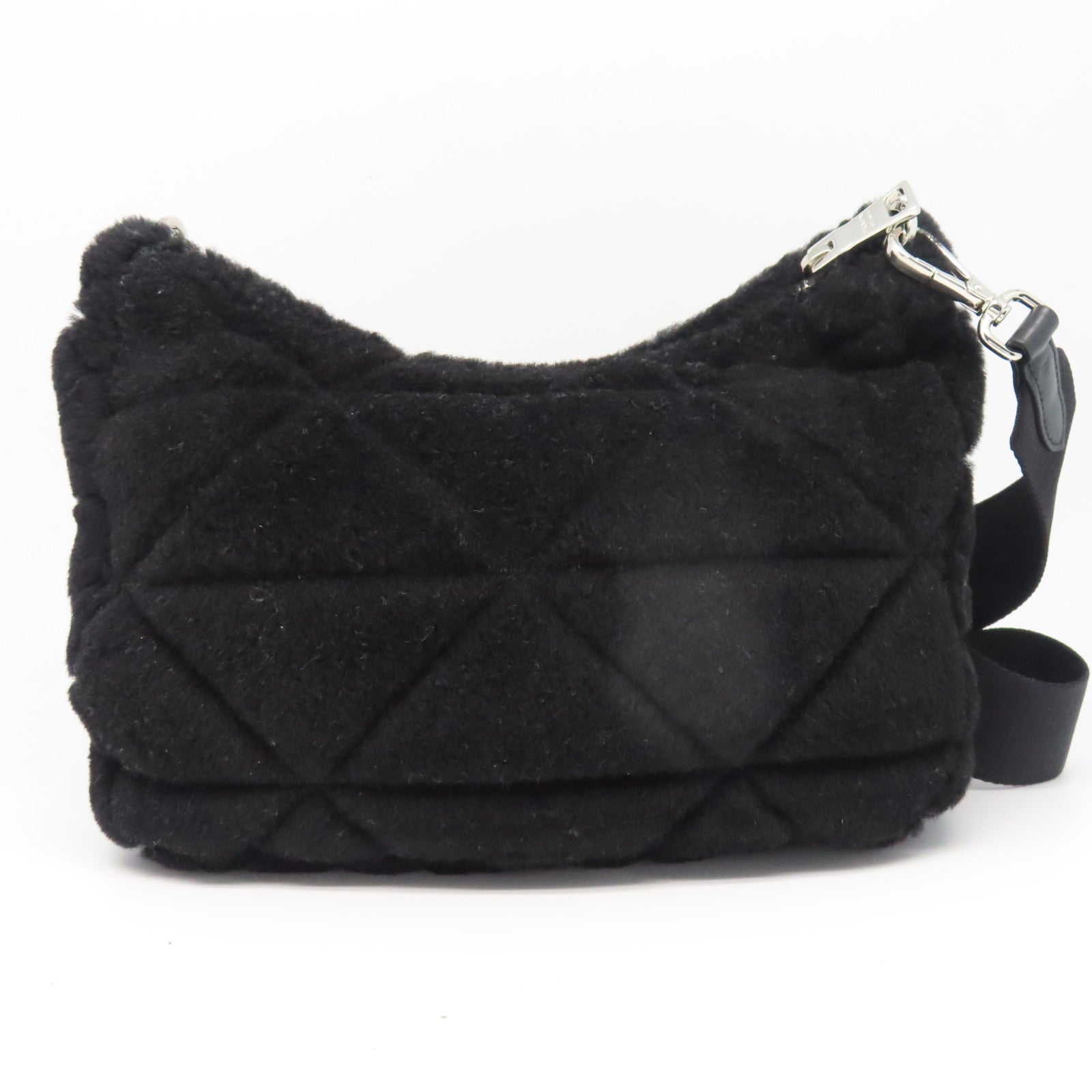 PRADA 毛茸Shoulder Bag银扣肩背袋黑色