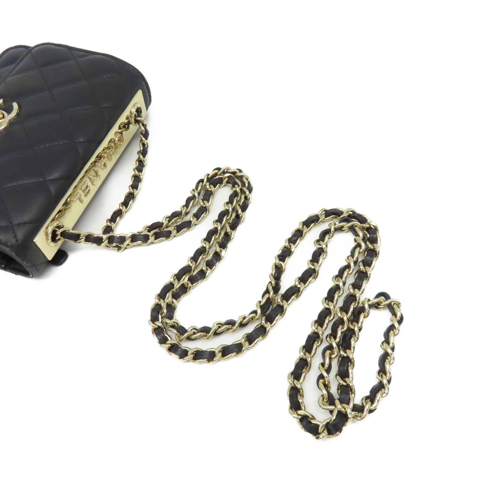 CHANEL 菱格羊皮皮革Trendy WOC Wallet On Chain金扣鏈帶肩背袋黑色