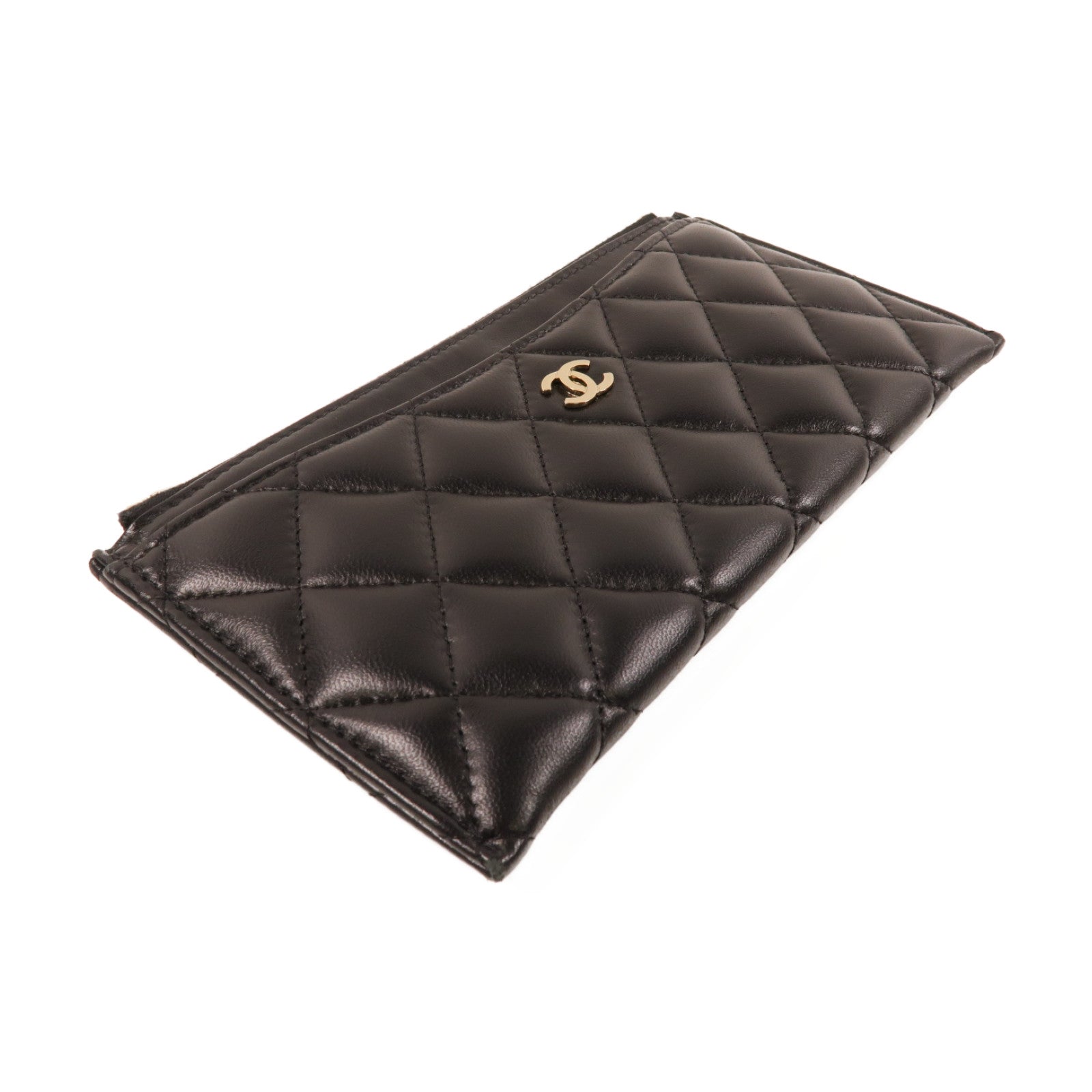 CHANEL 菱格羊皮皮革Long Wallet銀扣長錢包黑色