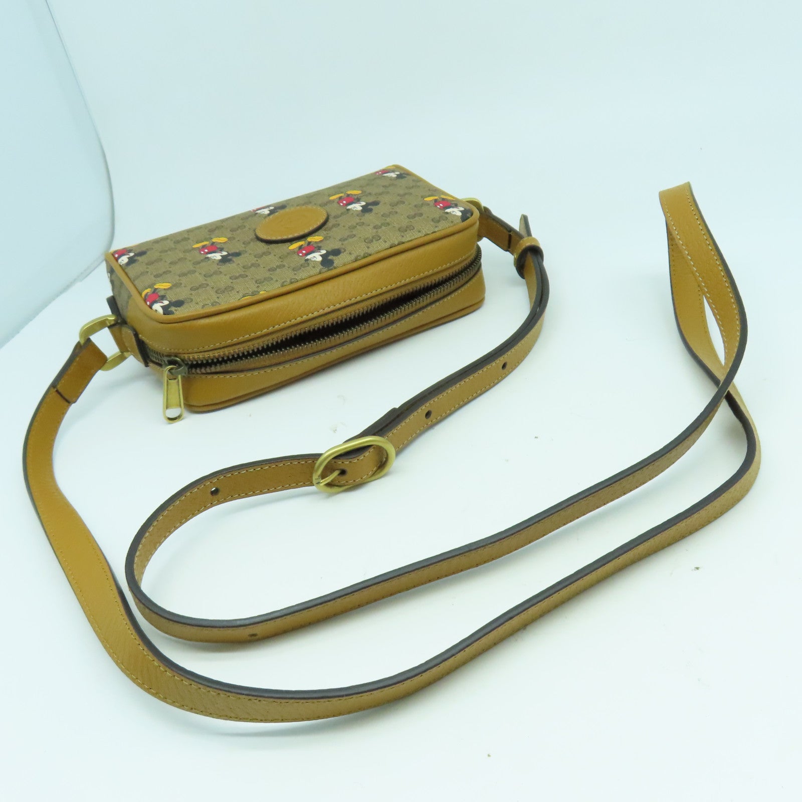 GUCCI 塗層帆布Disney Shoulder Bag金扣肩背袋啡色
