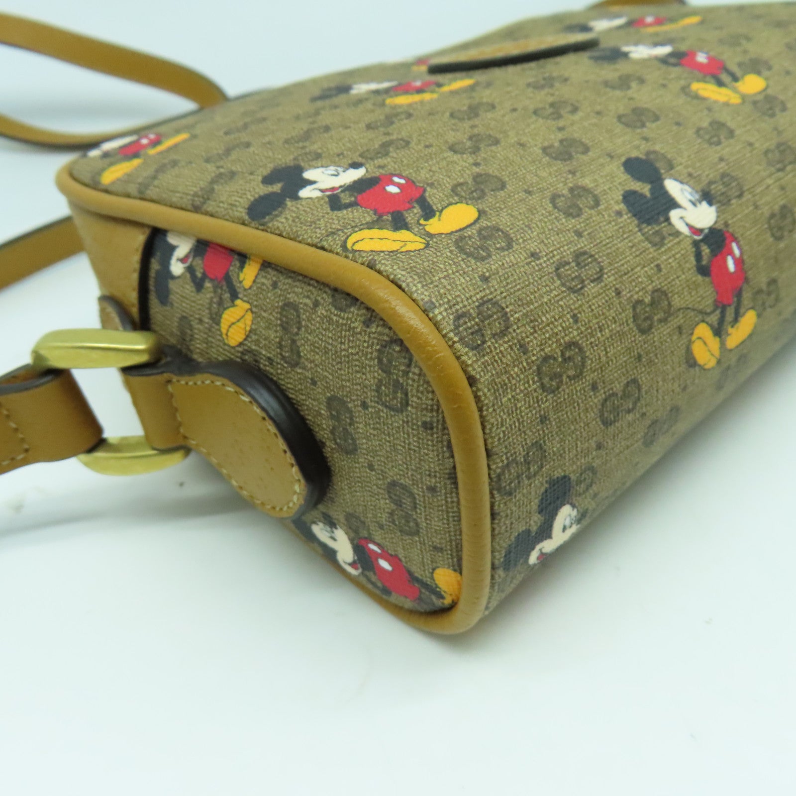 GUCCI 塗層帆布Disney Shoulder Bag金扣肩背袋啡色