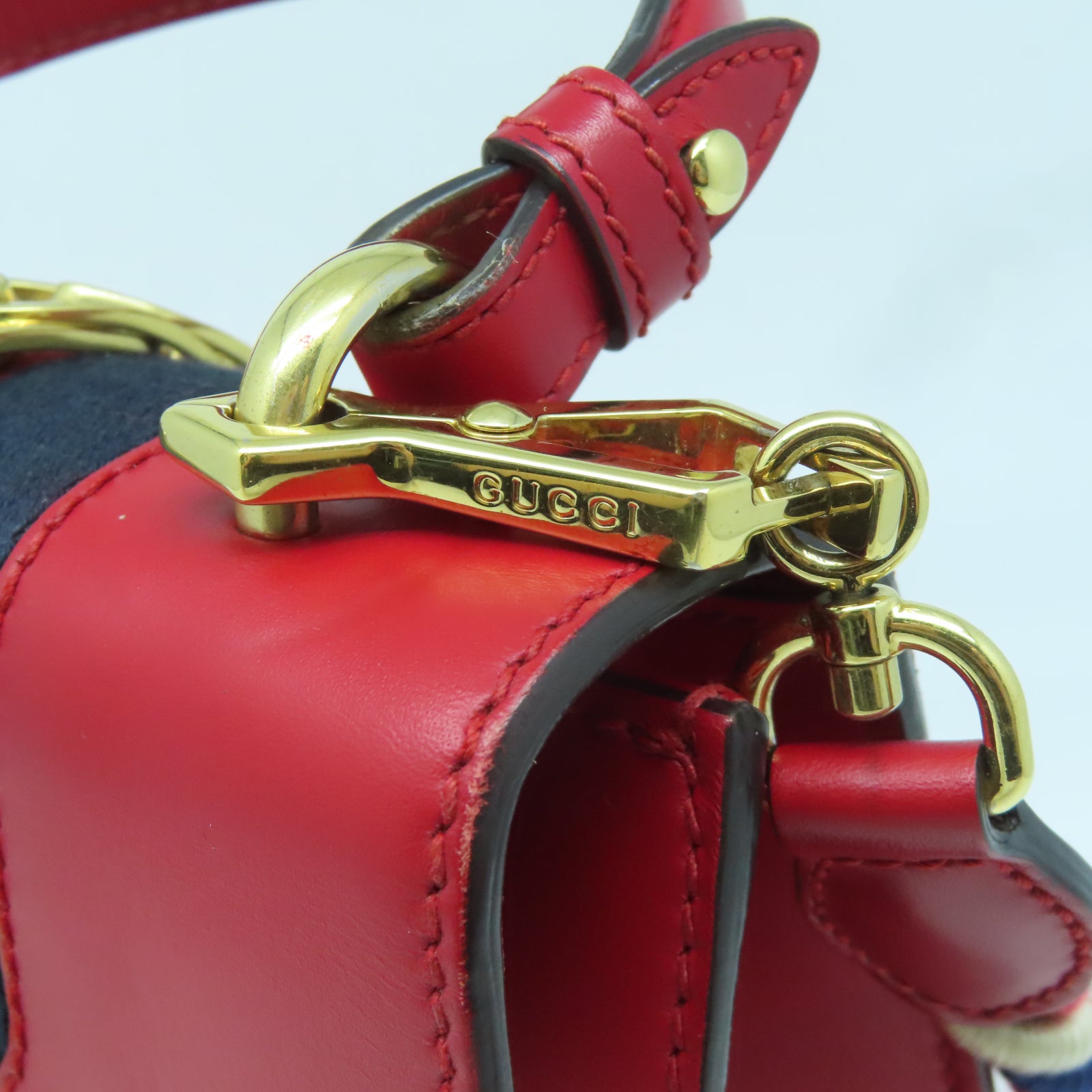 GUCCI 皮革Sylvie Mini Bag金扣手挽肩背兩用袋紅色