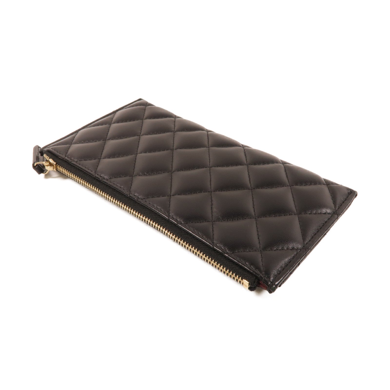 CHANEL 菱格羊皮皮革Long Wallet銀扣長錢包黑色