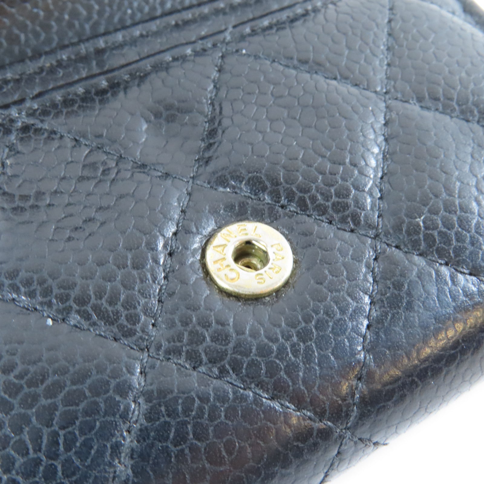 CHANEL 菱格Caviar皮革Card Case金扣卡片套黑色